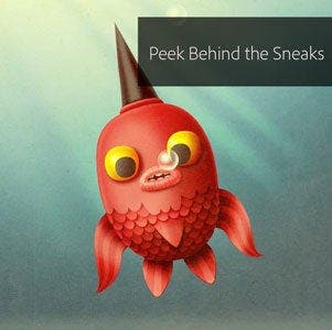 Red illustrated fish puppet used in Adobe Character Animator material