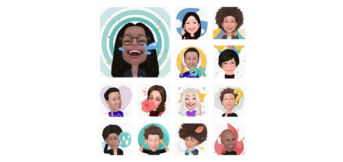 Grid of Samsung AR Emoji avatar faces showing varied expressions