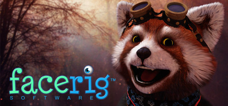 FaceRig software banner featuring a tracked cartoon red panda avatar