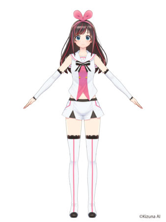 Full-body official illustration of Kizuna AI in a white outfit with pink accents