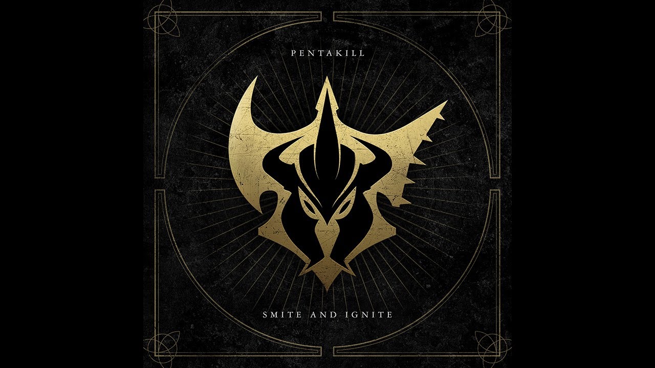 Black and gold Pentakill Smite and Ignite album cover with a horned emblem