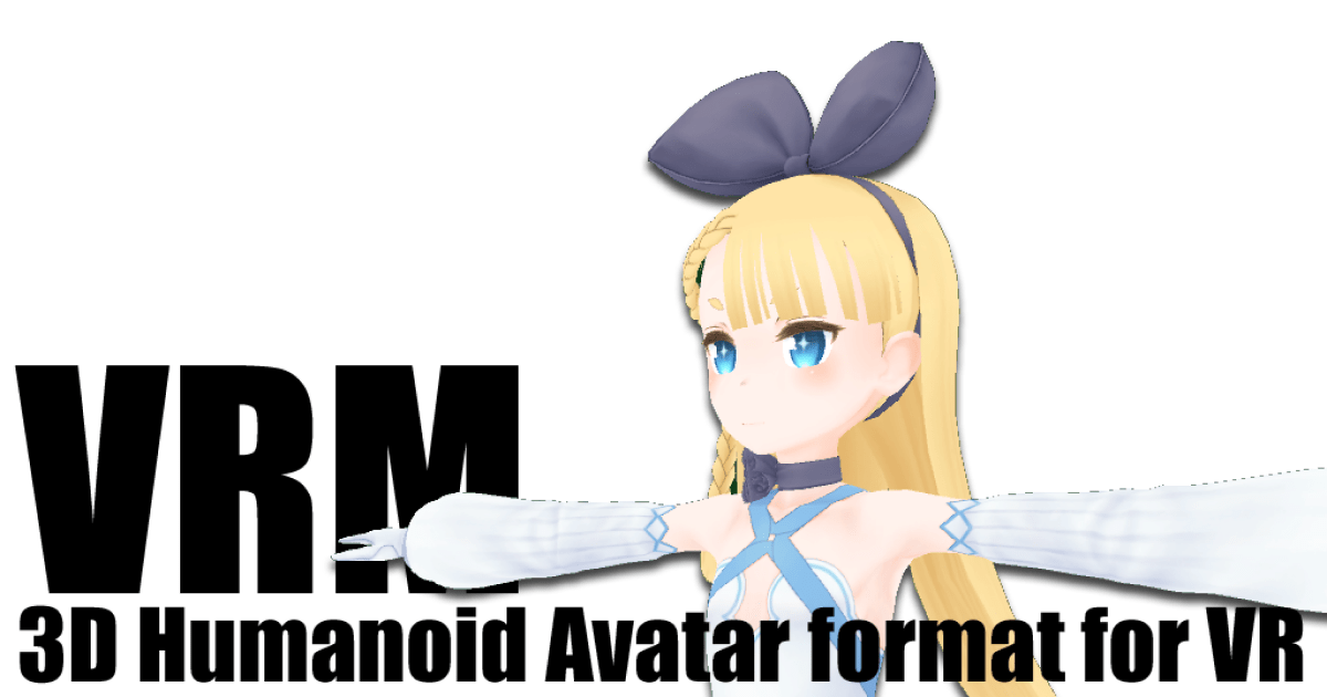 VRM title beside a blonde 3D humanoid character and the words 3D Humanoid Avatar format for VR