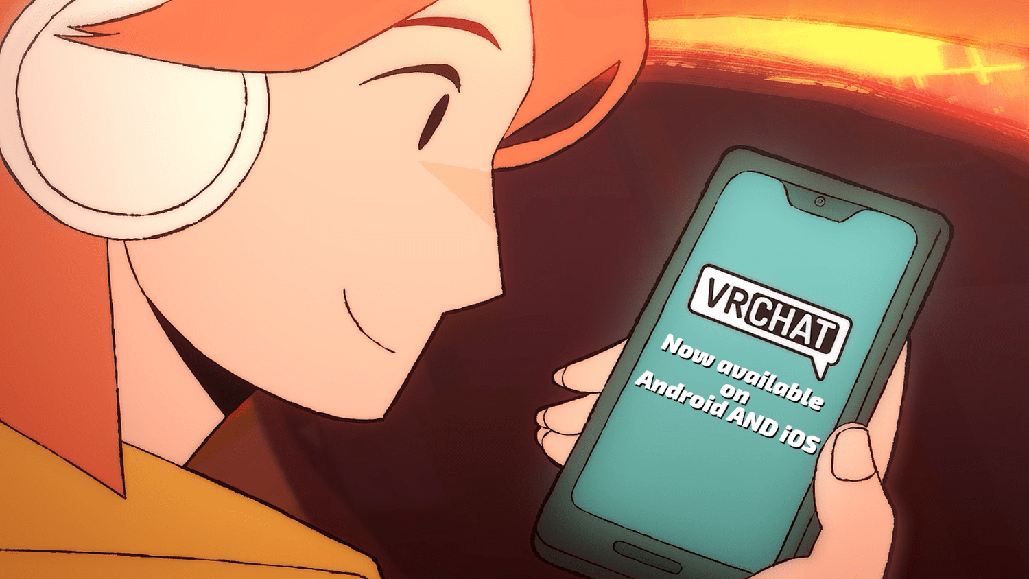 Animated VRChat mobile trailer still featuring an avatar