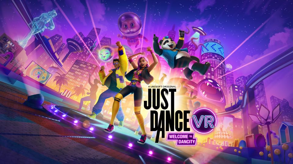 Colorful Just Dance VR scene with several dancing avatars in Dancity