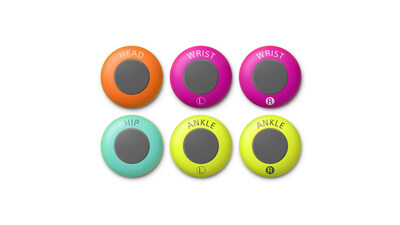 Six color-coded Sony mocopi motion-tracking sensors
