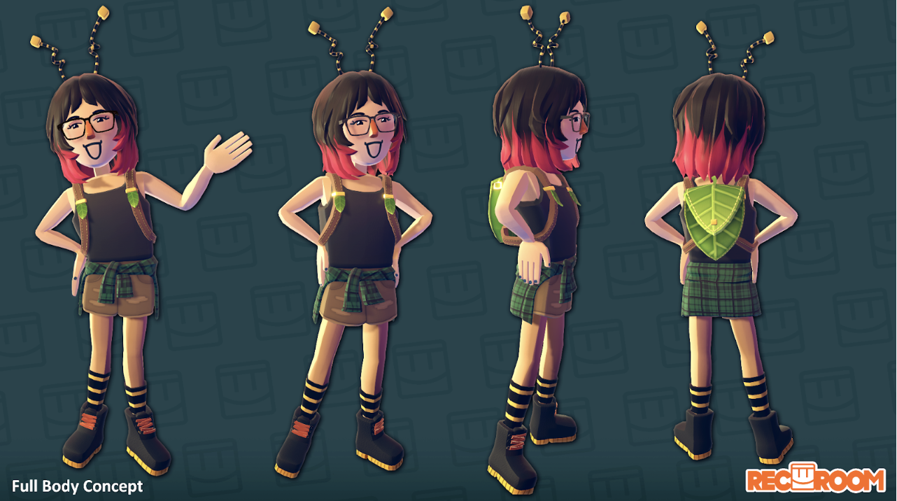 Rec Room full-body avatars moving together in a colorful room