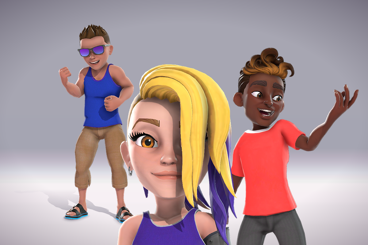 A diverse group of redesigned 2018 Xbox Avatars with varied bodies, clothing, hairstyles and props